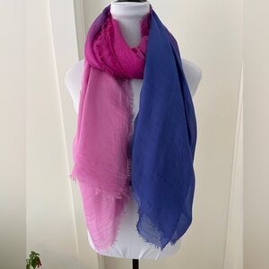 TILO Ombre Pink Blue Oversized Lightweight Sheer Scarf Fringe Neck Scarf Coverup